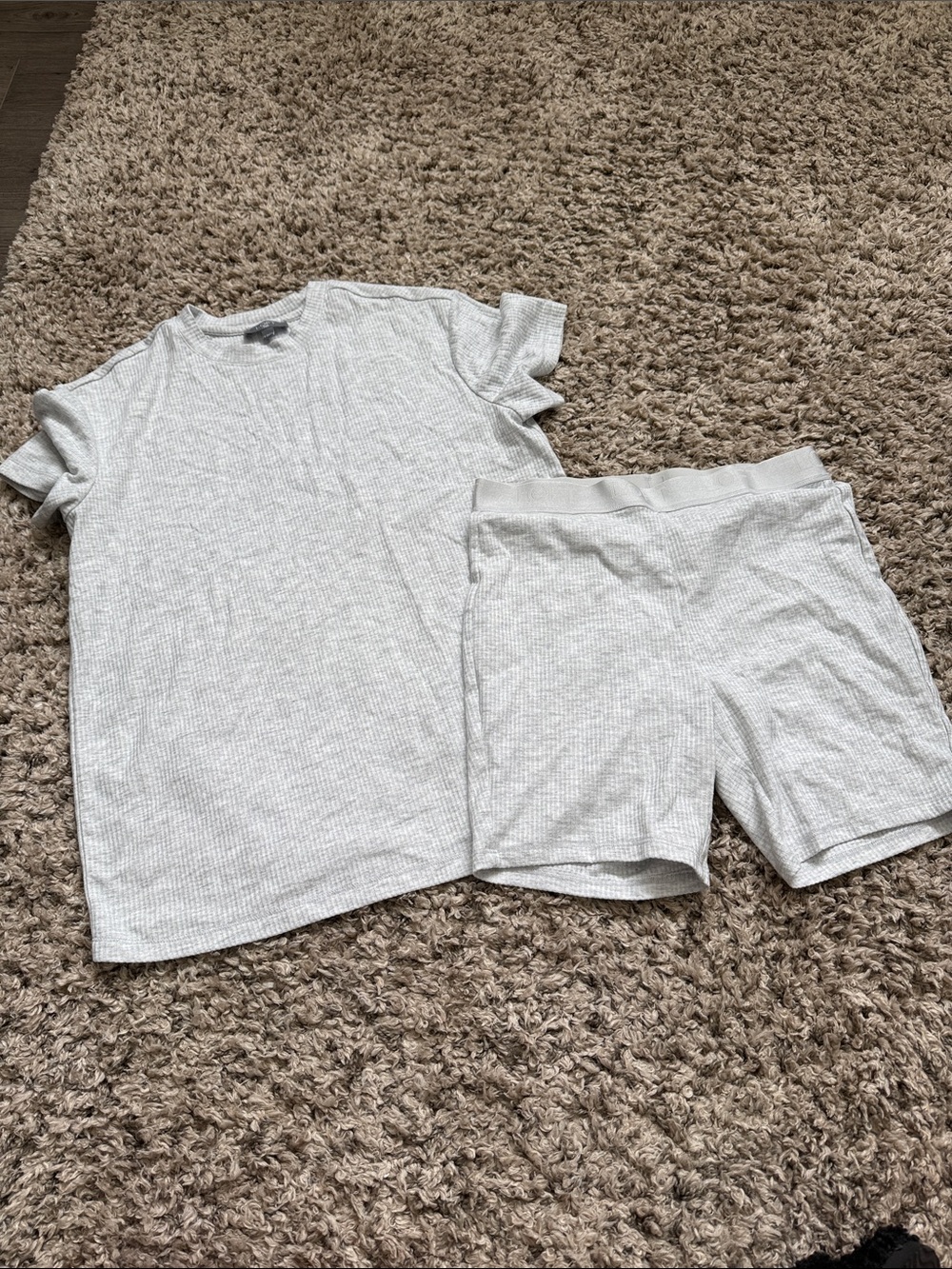 Light Gray Ribbed Short Sleeve Pajama Set